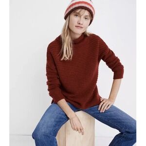 Madewell Ribbed Funnel Neck Pullover Sweater‎ Brick Red Knit XS Cozy Casual